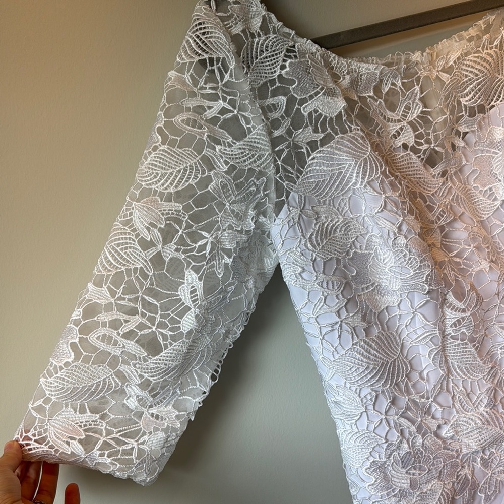 JJs House White Lace Bodice Chiffon Wedding Gown - Picture 4 of 7